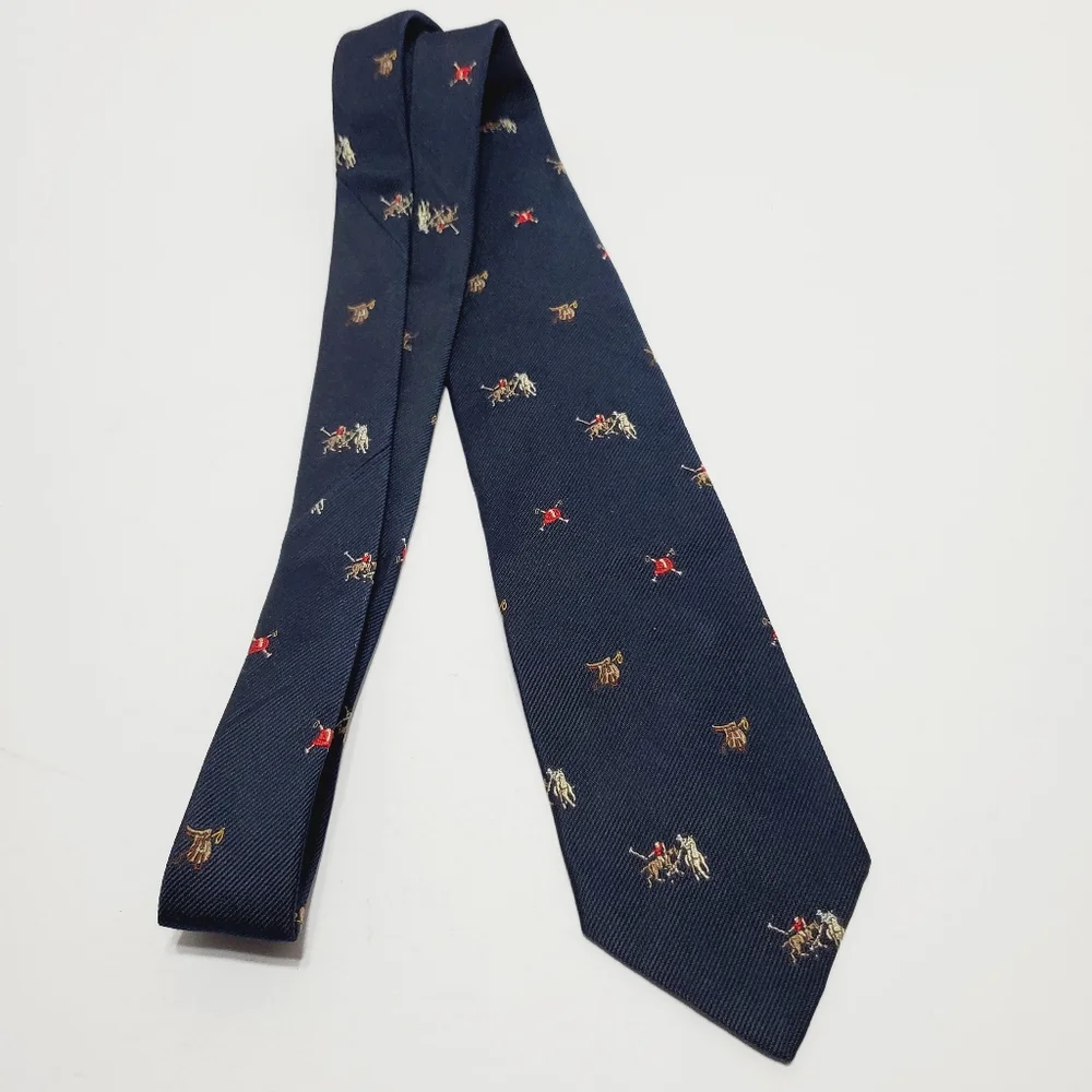 Polo Ralph Lauren Blue Geometric Men's Designer Silk Neck Tie Jacquard Fabric - Picture 2 of 5